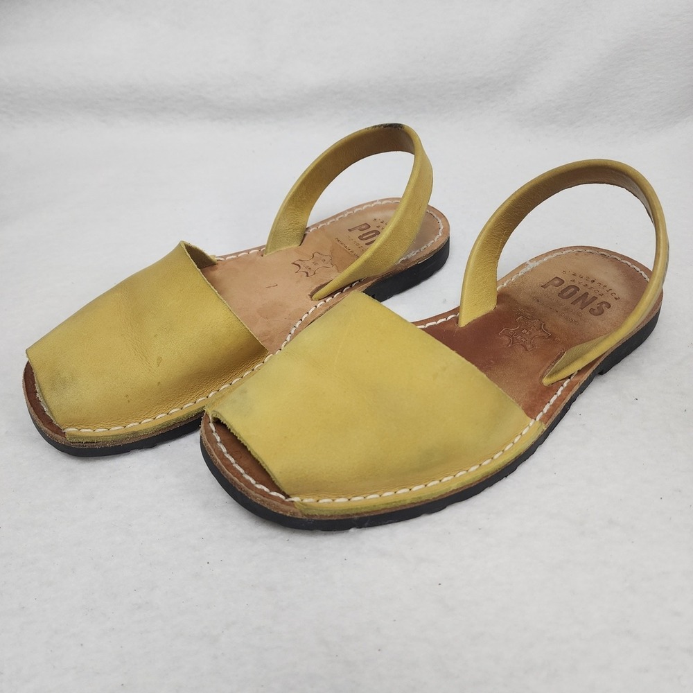 Pons Avarca Menorca Womens US 7 Sandals Yellow Leather Casual Slingback Flats